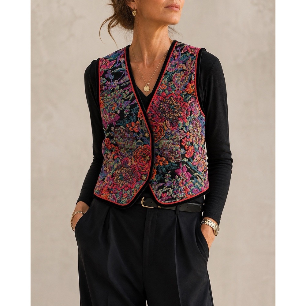 Michele VTG Textured Floral Vest Size 11/12 Made In USA  Fairycore Boho Chic
